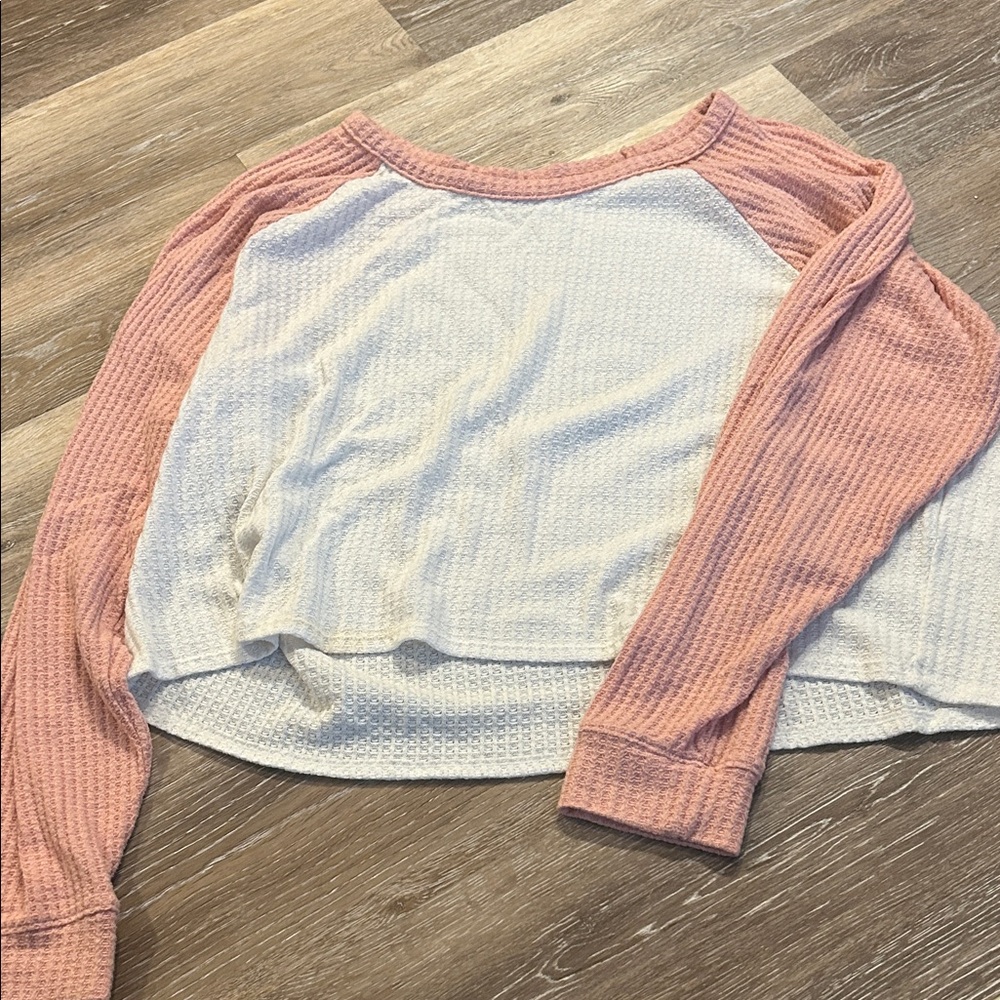 Cozy Pink and White Waffle Knit Top